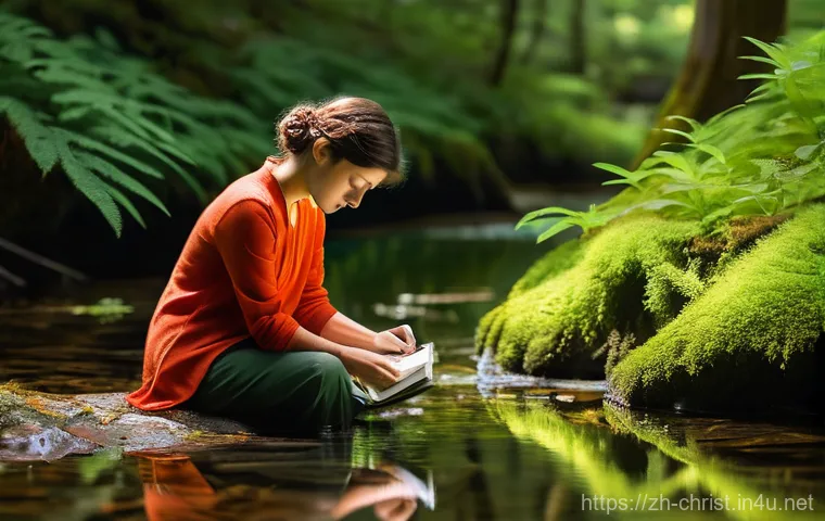 기독교와 창의력 - **Prompt 1: "Reverence for Creation's Beauty"**
    A serene female artist, in her late 20s, with sh...