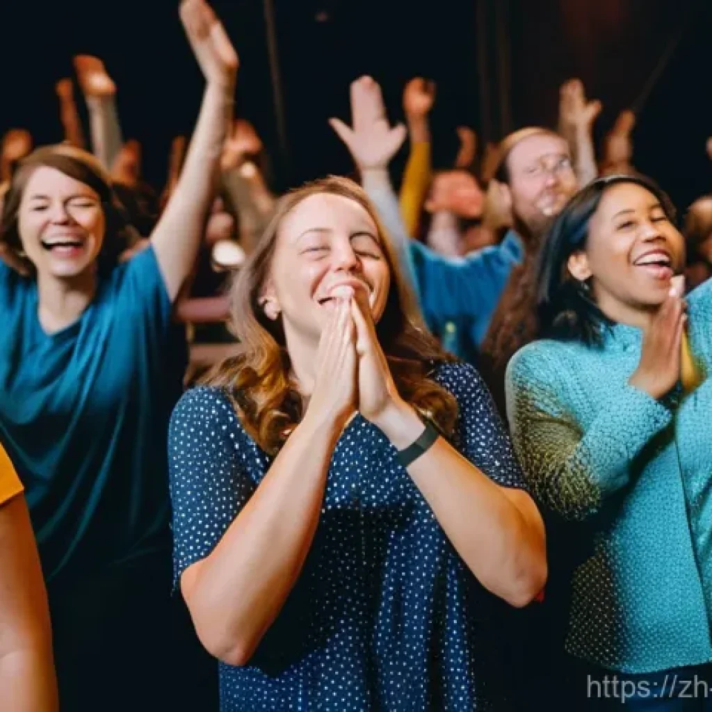 기독교의 은사주의 - **Prompt 1: Dynamic Charismatic Worship Service**
A vibrant and energetic scene inside a modern,...