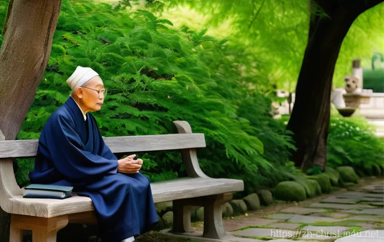 기독교의 성인 전통 - A serene, wise elderly figure, perhaps a scholar or a revered mentor, with kind eyes and a gentle sm...