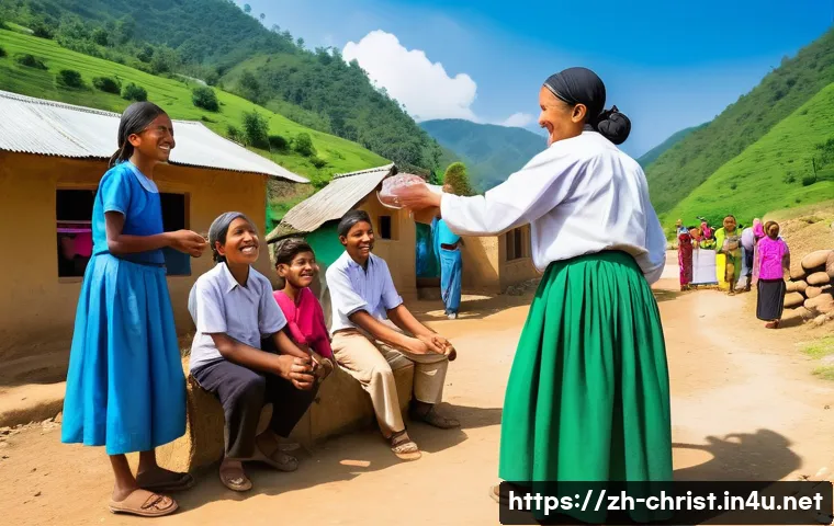 기독교와 구호 선교 - A vibrant community scene in a remote mountainous village where Christian missionaries are actively ...