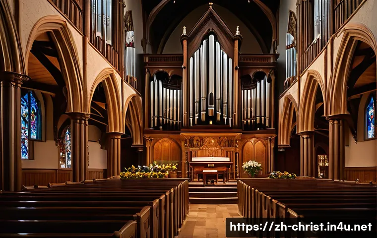 기독교의 찬양 예배 - A grand traditional church interior filled with a choir of elderly singers dressed modestly in robes...