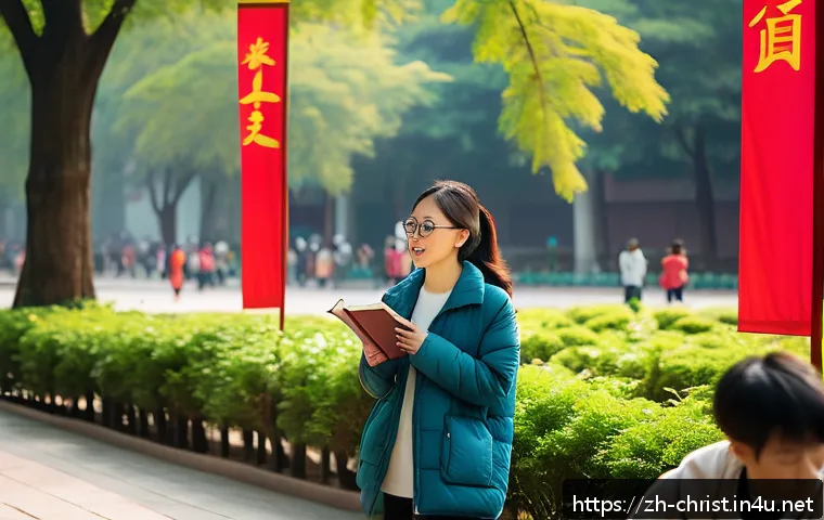 기독교와 현장 선교 - A vibrant outdoor street preaching scene in a modern Chinese city park during daytime, featuring a d...