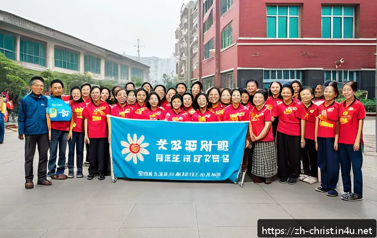 기독교와 세계화 - A modern church community center scene in a Chinese urban neighborhood, featuring diverse volunteers...
