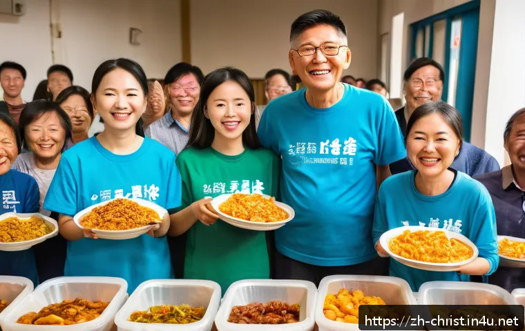 기독교와 사회 정의 - A warm and vibrant community church scene featuring diverse volunteers&mdash;elderly retirees, young adult...