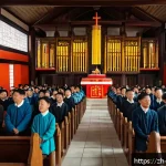 기독교와 독립운동 - A vivid scene inside a historic Korean church during the 1919 March 1st Independence Movement: a div...