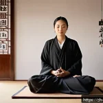 기독교와 불교의 만남 - A serene scene depicting a peaceful interfaith meditation space blending Christian and Buddhist elem...